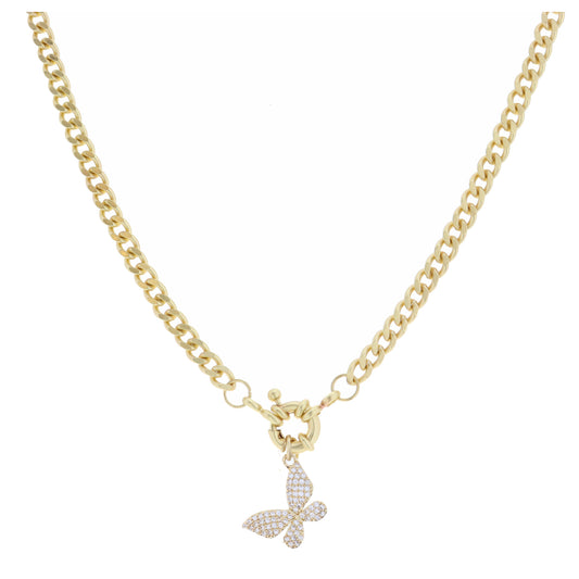 14.5" Clear Crystal and Gold Sideways Butterfly Necklace