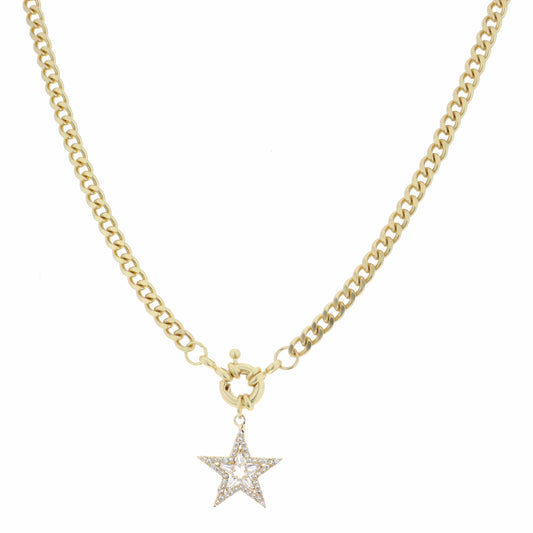 14.5" Clear Crystal and Gold Star Necklace