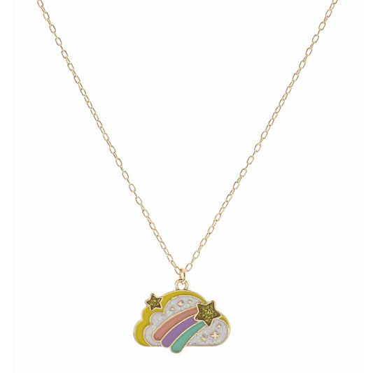 Kids 14" Multi Enamel Cloud with Gold Glitter Star Necklace, 3" Ext