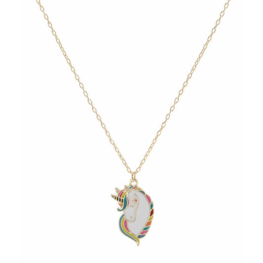 Kids 14" Enamel Unicorn Head with Rainbow Mane Necklace, 3" Ext