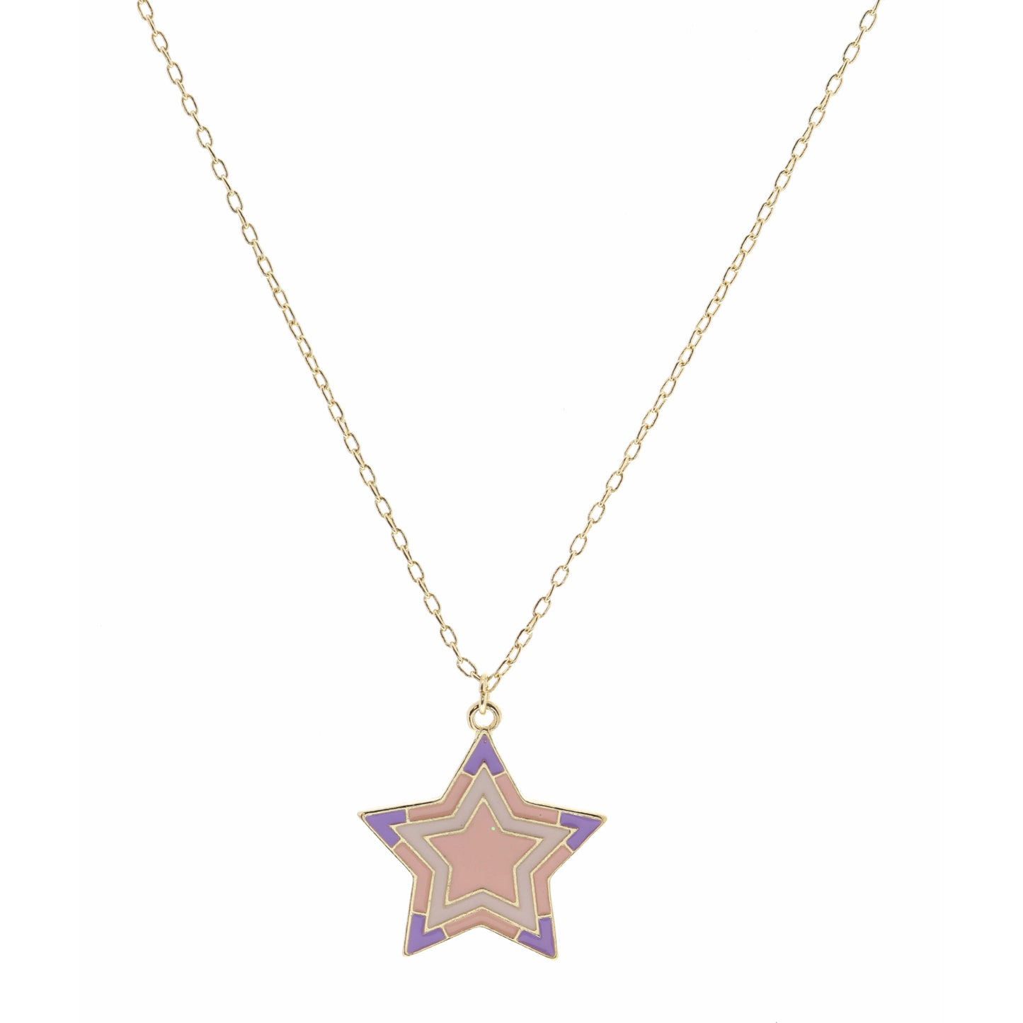 Kids 14" Lavender & Pink Enamel Star Necklace, 3" Ext