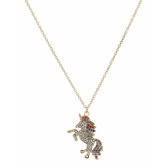 Kids 14" Crystal Unicorn with Multi Crystal Mane Necklace, 3" Ext