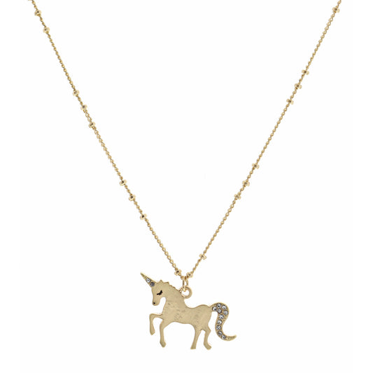 Kids 14" Gold Unicorn with Clear Crystal Horn & Tail Necklace, 3" Ext