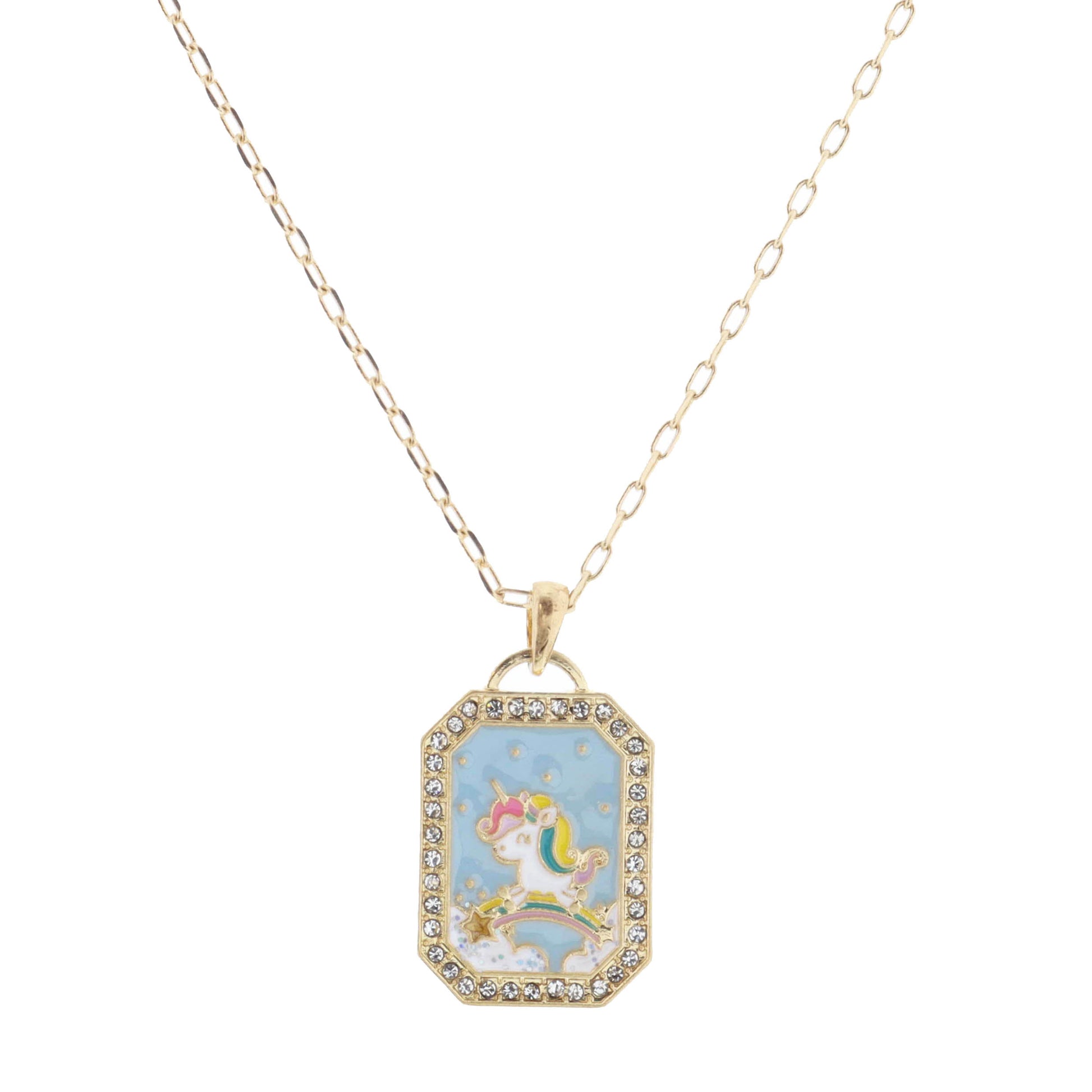 Kids 14" Multi Enamel Unicorn Riding Shooting Star Necklace, 2" Ext