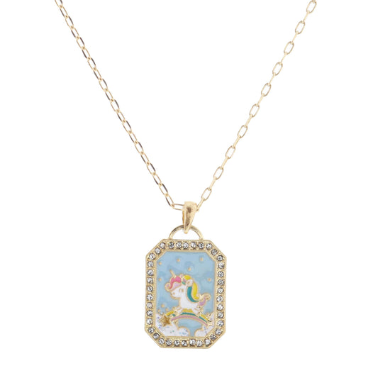 Kids 14" Multi Enamel Unicorn Riding Shooting Star Necklace, 2" Ext