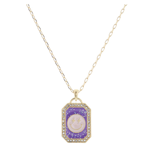 Kids 14" Purple Glitter Enamel with Pink Happy Face Necklace, 2" Ext