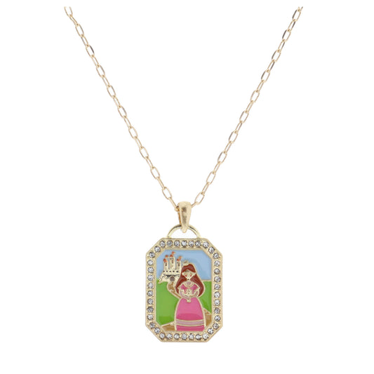 Kids 14" Multi Enamel Princess with Castle Necklace, 2" Ext
