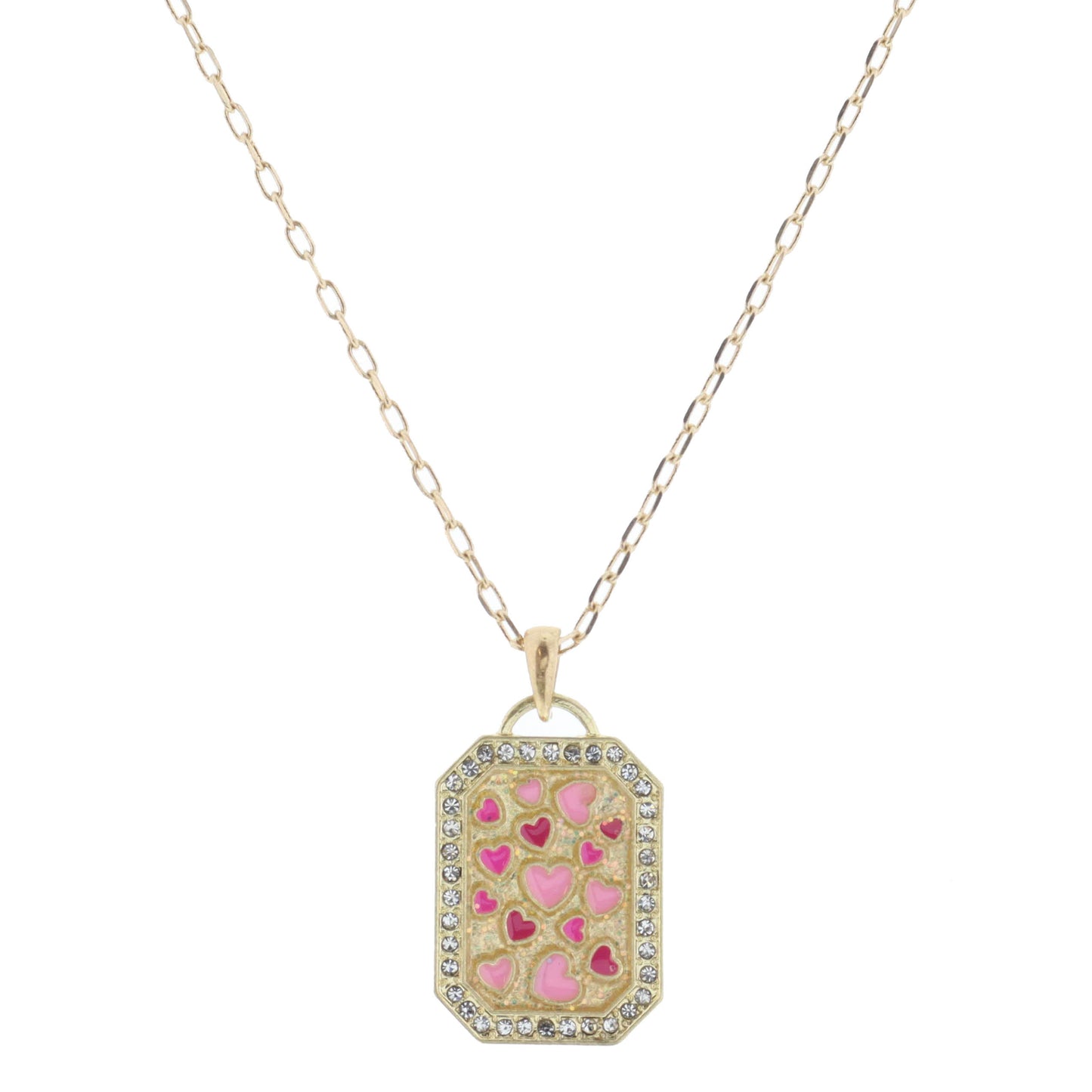 Kids 14" Hot Pink & Pink Enamel Multi Hearts Necklace, 2" Ext