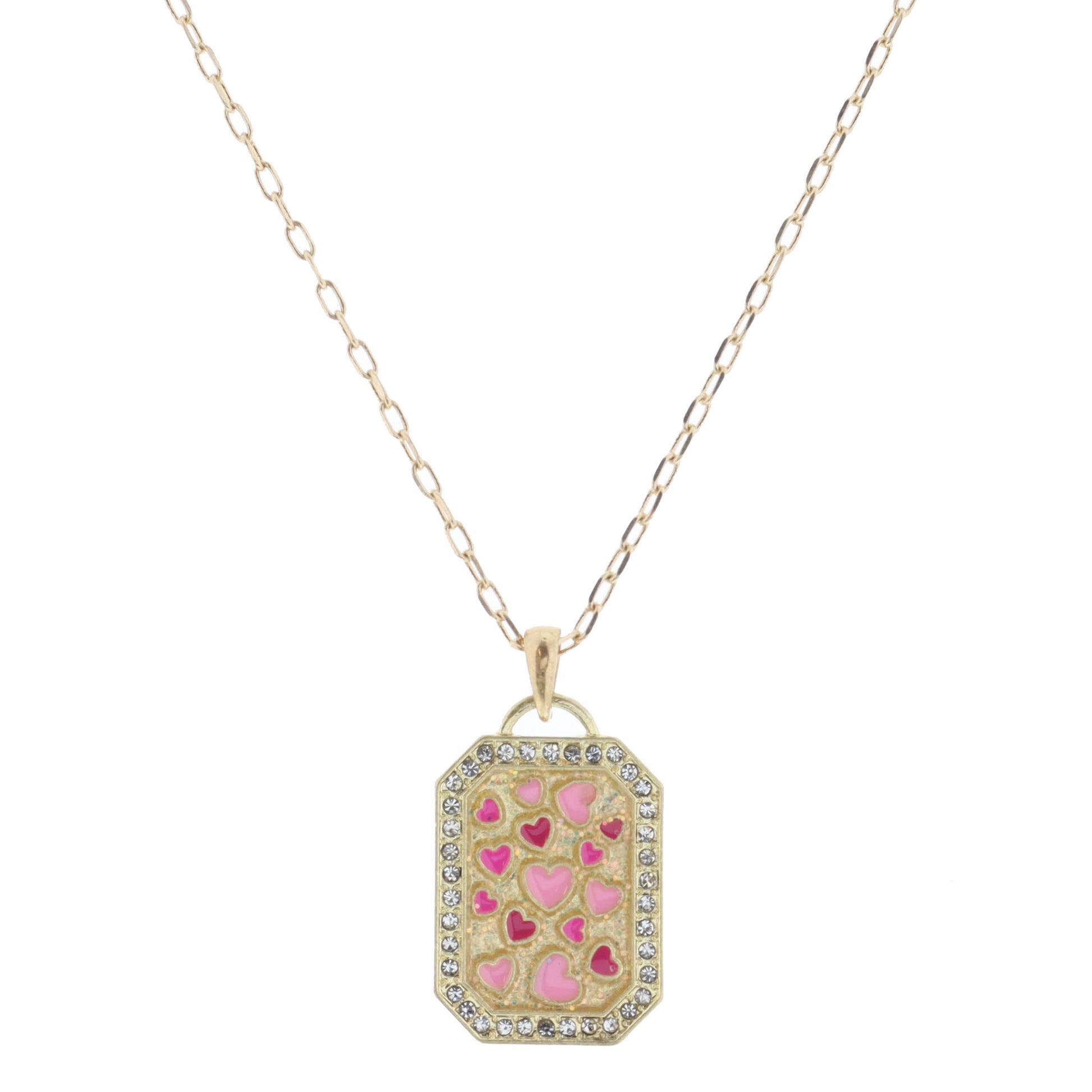 Kids 14" Hot Pink & Pink Enamel Multi Hearts Necklace, 2" Ext