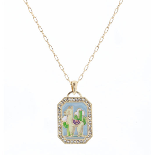 Kids 14" Multi Enamel Llama with Cactus Necklace, 2" Ext