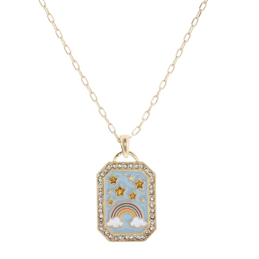 Kids 14" Multi Enamel Rainbow with Gold Glitter Stars Necklace, 2" Ext
