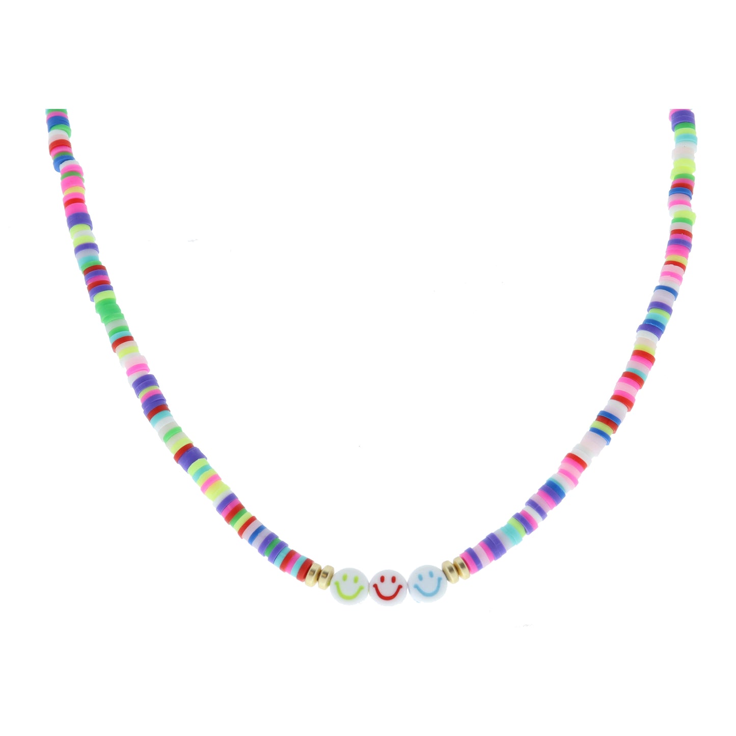 Kids 3 Happy Face Beads on Multi Rubber Sequin Necklace