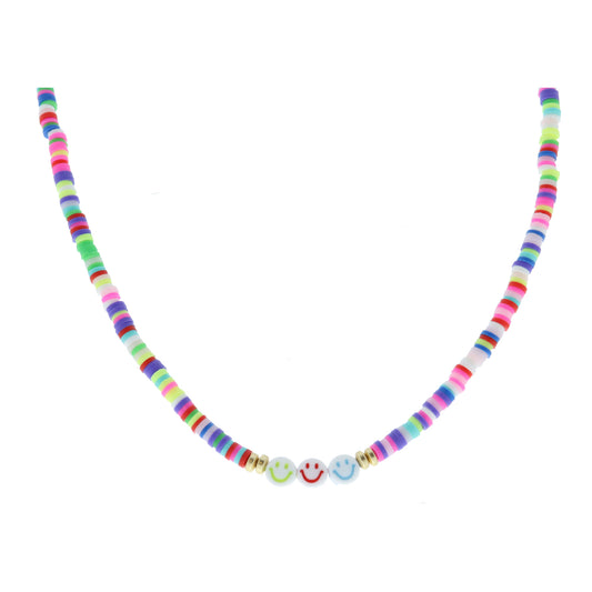 Kids 3 Happy Face Beads on Multi Rubber Sequin Necklace