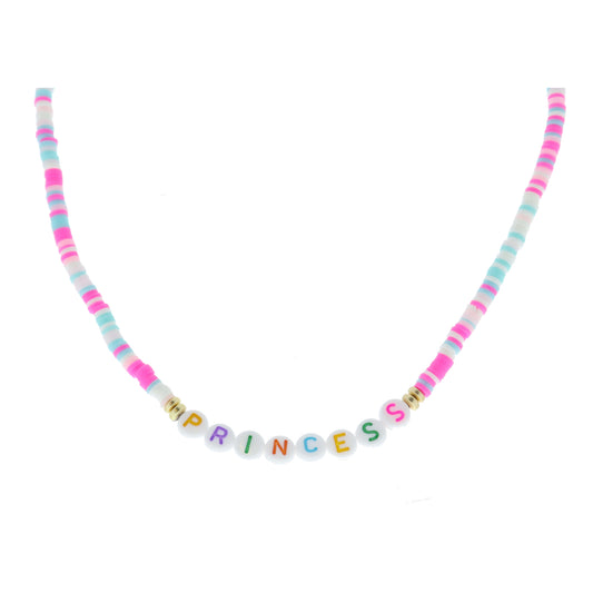 Kids "PRINCESS" Beads on Multi Pink, Mint, Peach, White Rubber Sequin Necklace