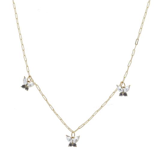 Multi Clear Crystal Butterfly Stations Necklace