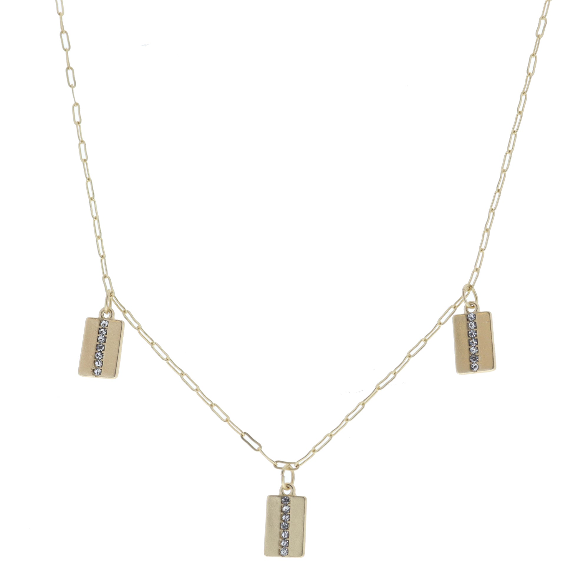 Multi Gold Rectangles with Clear Crystal Center Line Stations Necklace