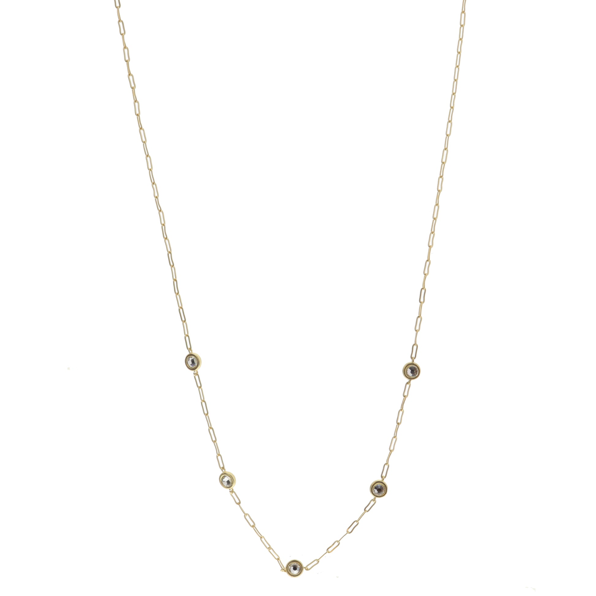 Clear Crystal in Gold Bezel Stations Necklace
