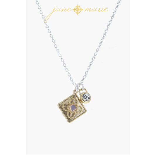 Gold Decorative Cross, Gold Stud Disc with Opalite Circle Necklace