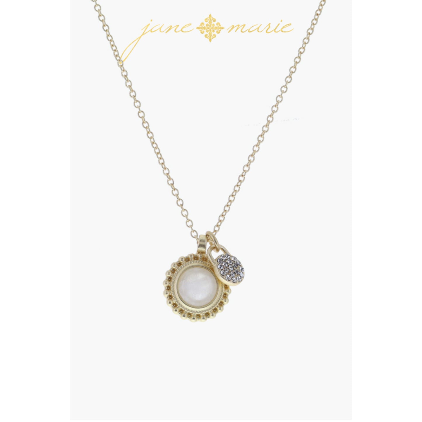 Gold Decorative Stud Disc with Rose Quartz Circle, Crystals Disc Necklace