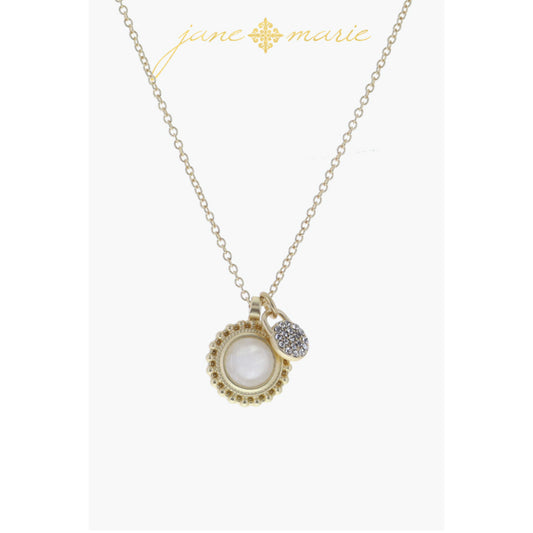 Gold Decorative Stud Disc with Rose Quartz Circle, Crystals Disc Necklace