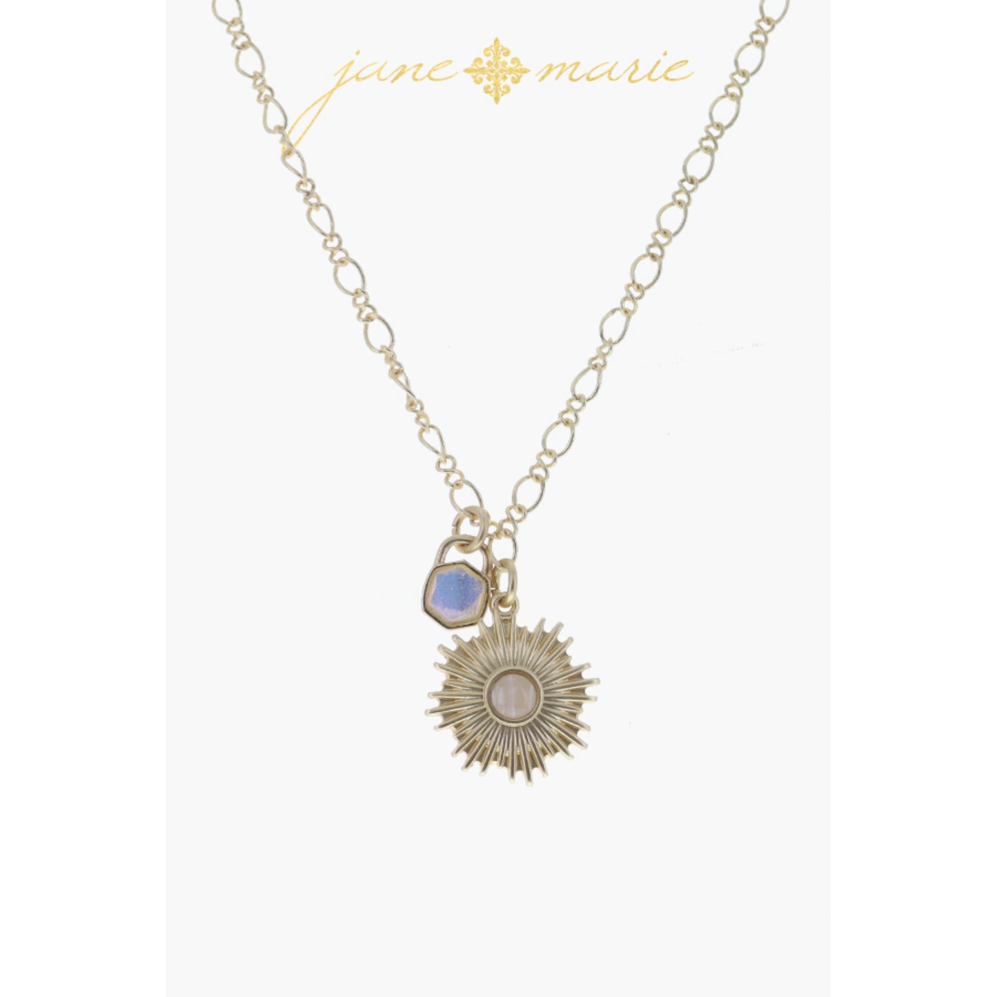 Gold Disc with Star and Mini Clear Crystal, Moonstone Oval Crystal Necklace