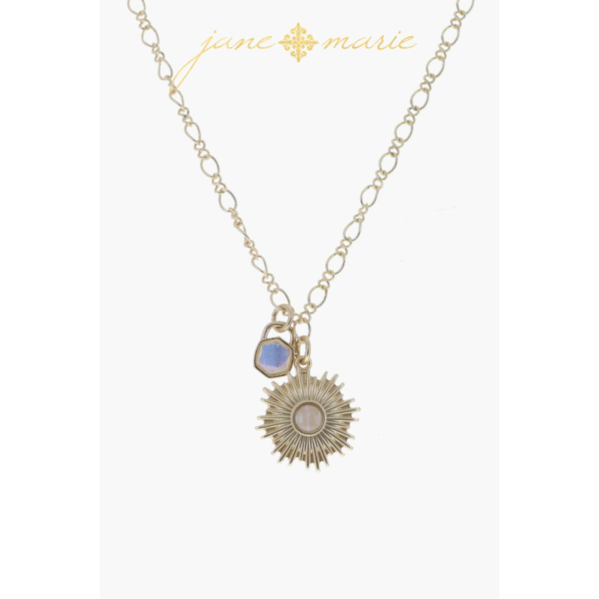Gold Disc with Star and Mini Clear Crystal, Moonstone Oval Crystal Necklace