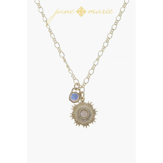 Gold Disc with Star and Mini Clear Crystal, Moonstone Oval Crystal Necklace