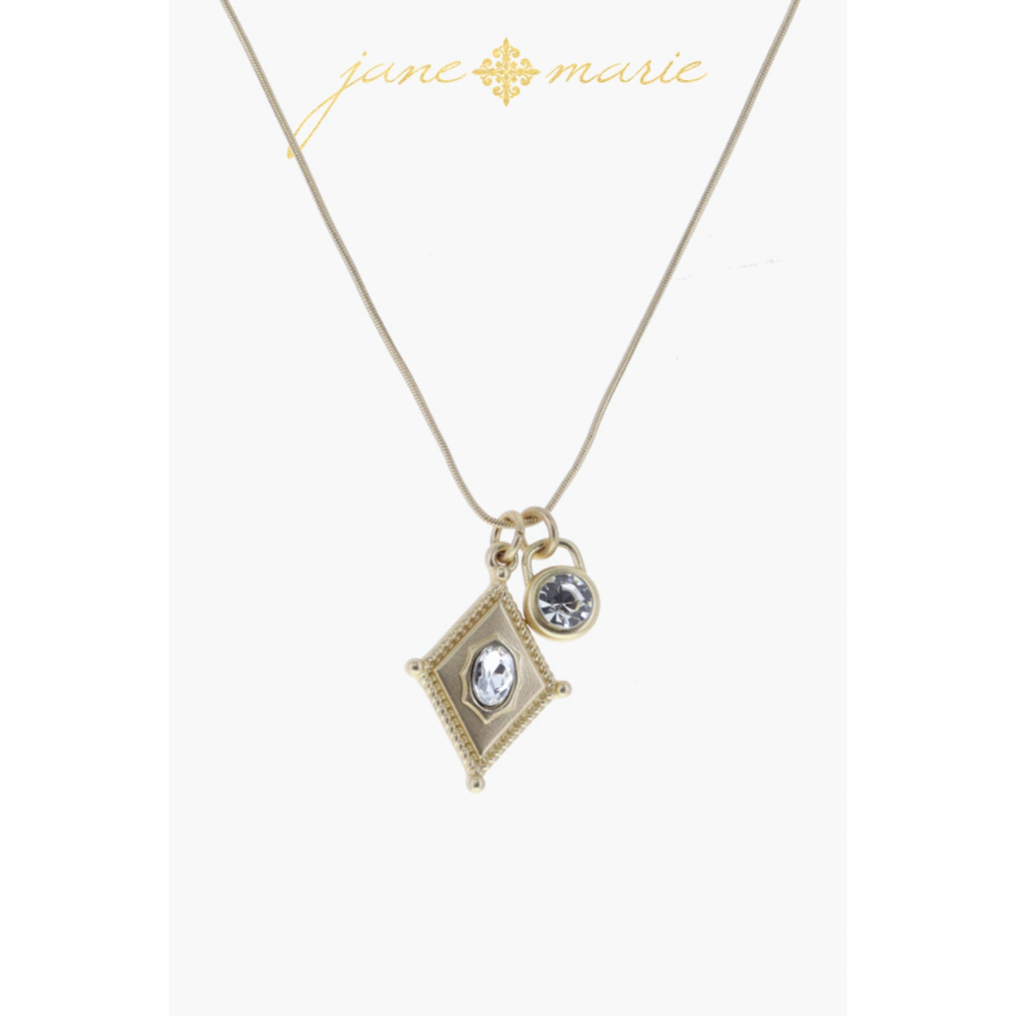 Sun Ray Diamond with Rose Quartz Square, Rounded Opalite Hexagon Necklace