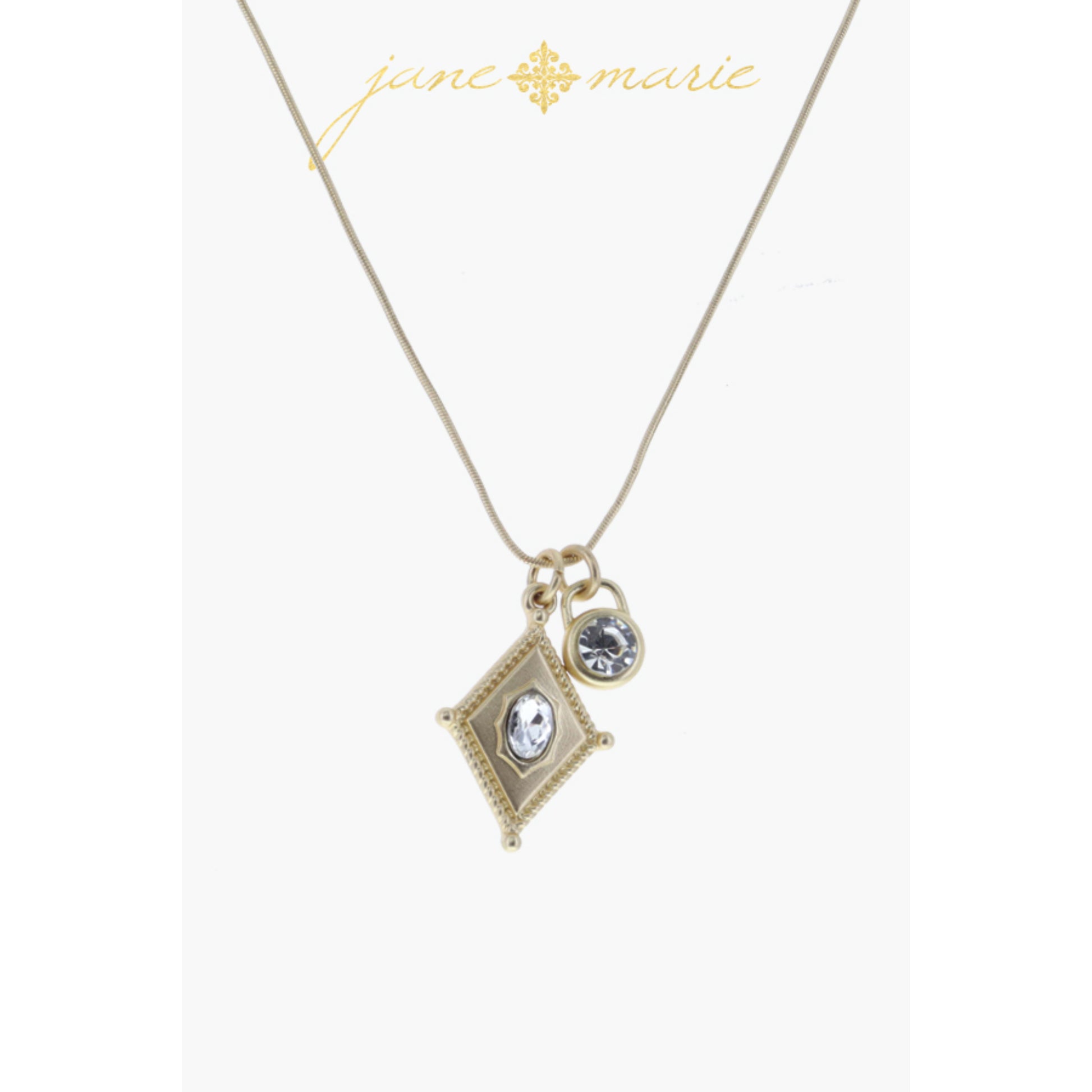 Sun Ray Diamond with Rose Quartz Square, Rounded Opalite Hexagon Necklace