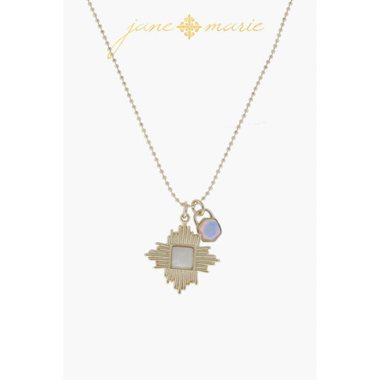 Rose Quartz Hexagon, Silver Teardrop with Clear Crystal Necklace