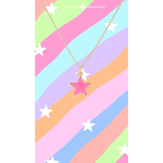 Kids Pink Enamel Star with Gold Tips Necklace