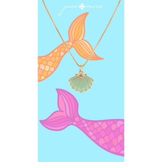 Kids Gold Shell with Mint Enamel Necklace