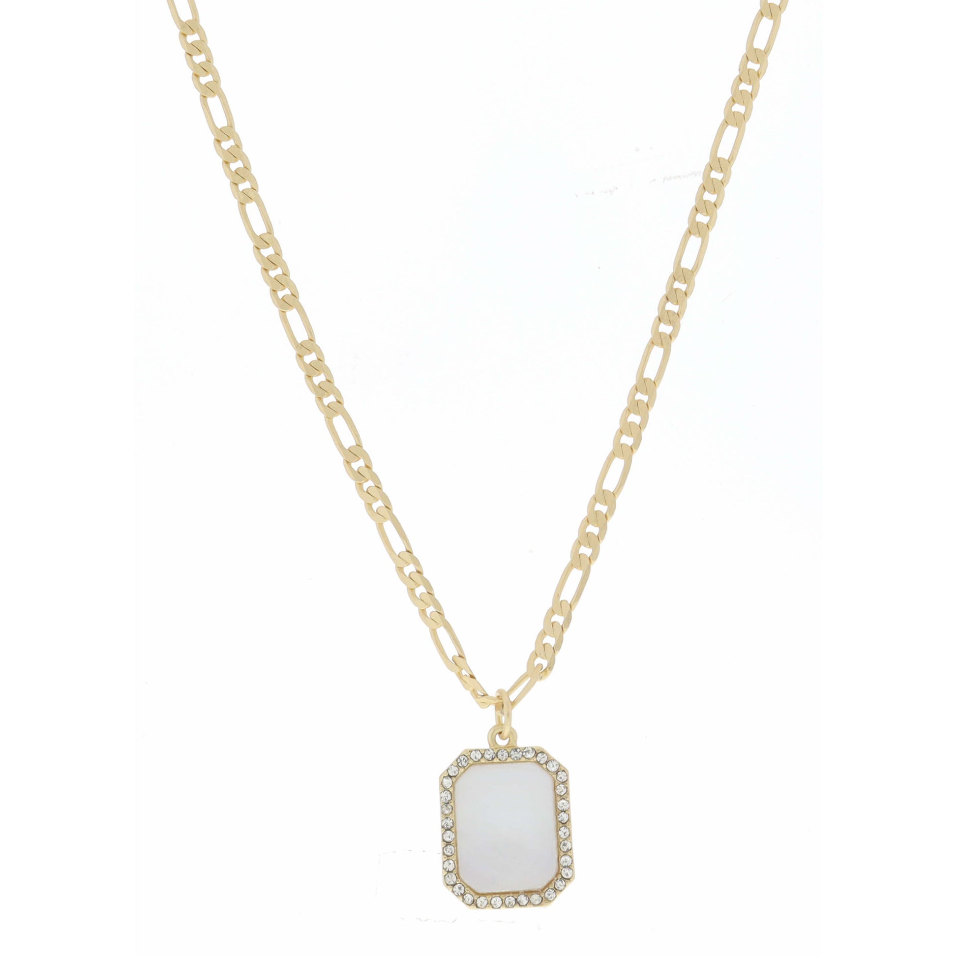 White Shell Emerald with Clear Crystals Necklace
