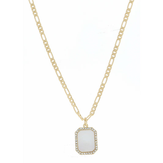 White Shell Emerald with Clear Crystals Necklace