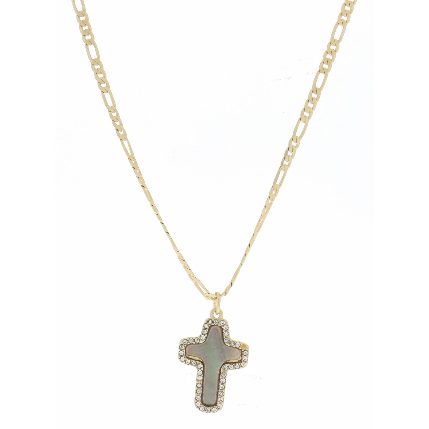 Grey Shell Cross with Clear Crystals Necklace