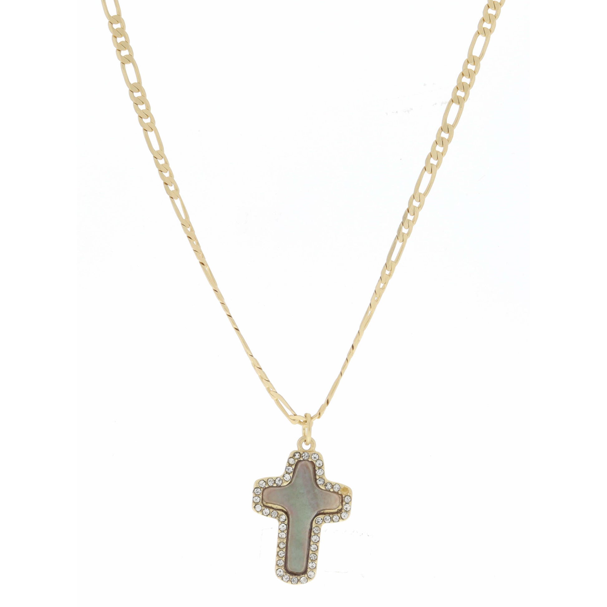 Grey Shell Cross with Clear Crystals Necklace