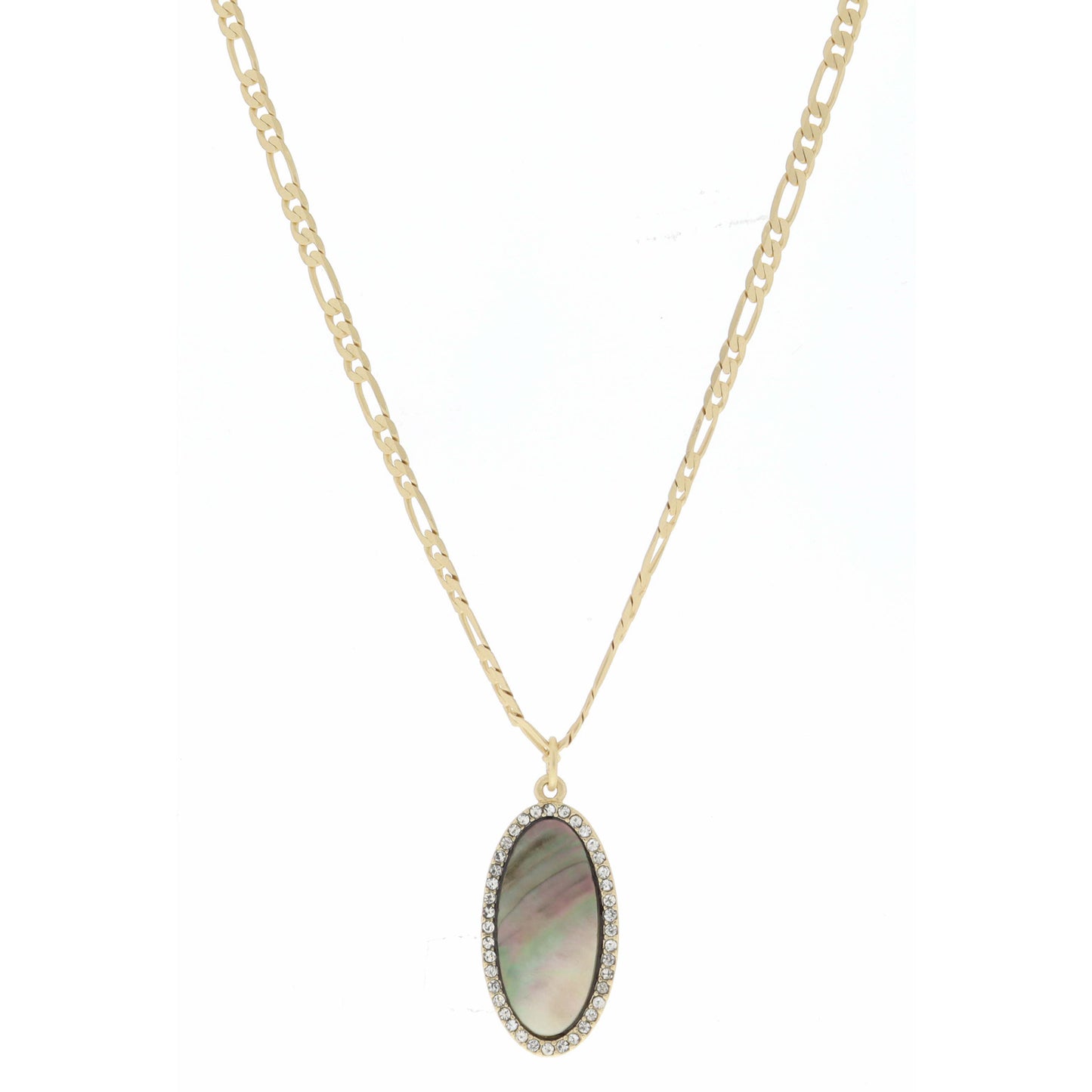 Grey Shell Oval with Clear Crystals Necklace