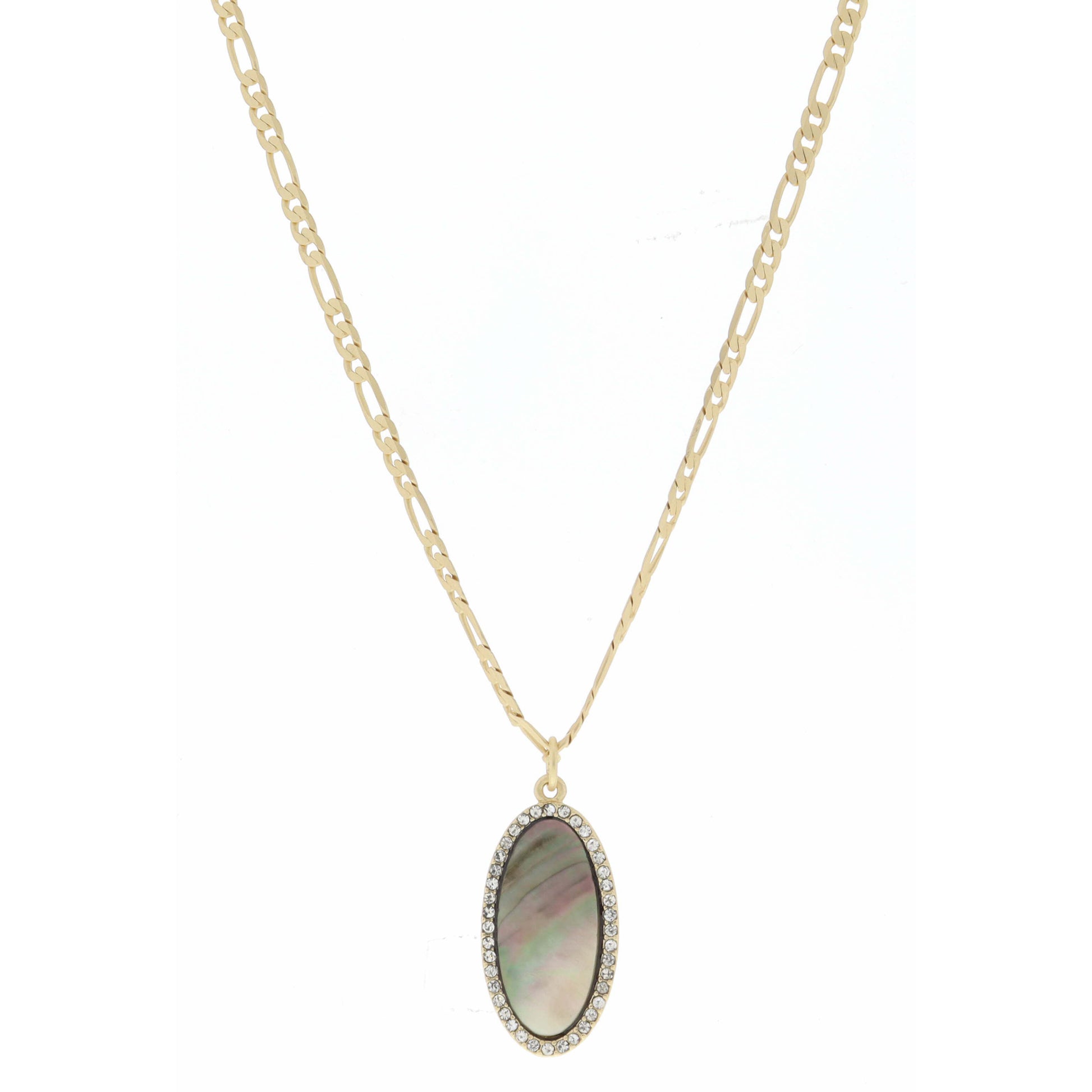 Grey Shell Oval with Clear Crystals Necklace
