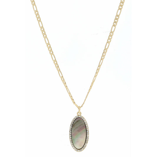 Grey Shell Oval with Clear Crystals Necklace