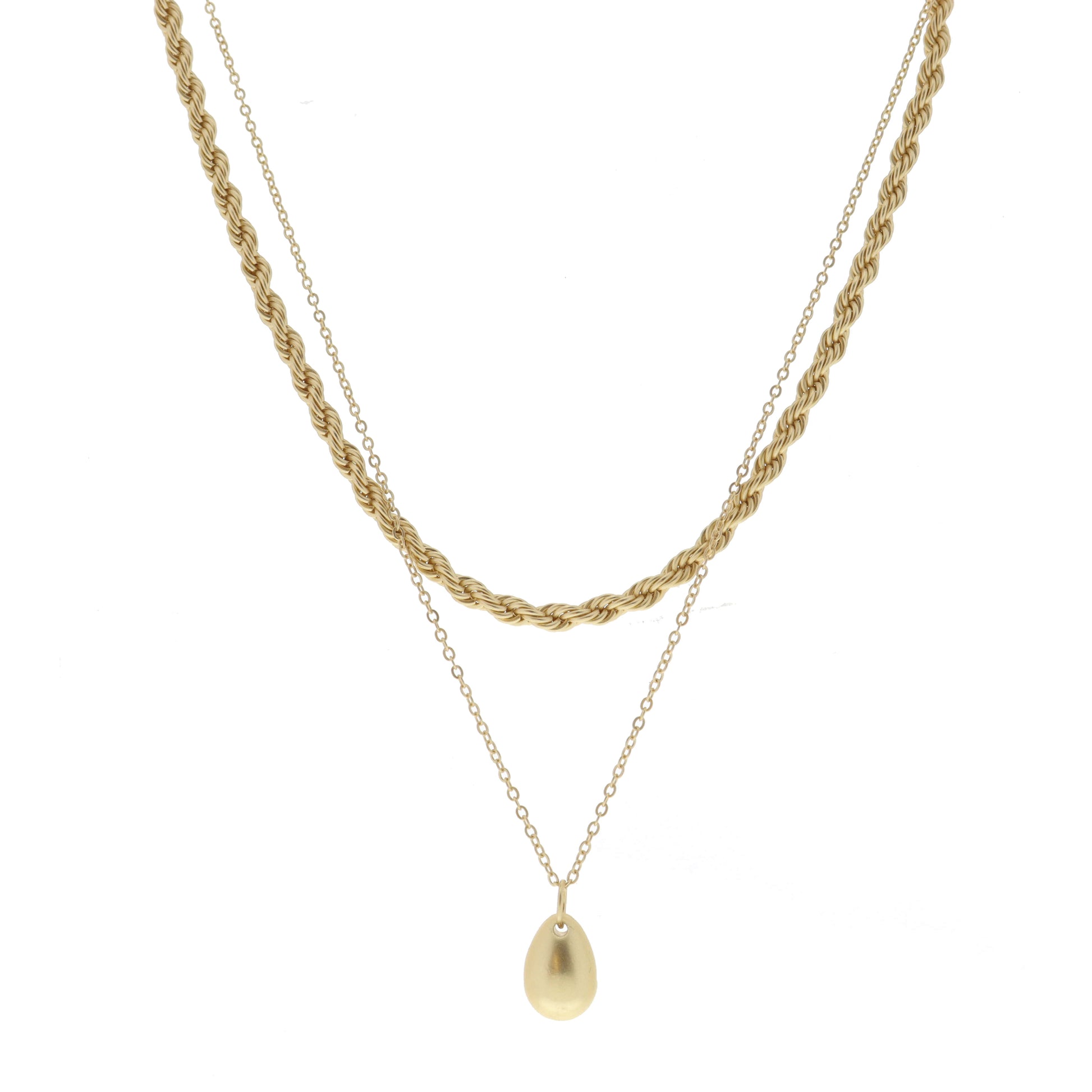 2 Strand, Gold Rope Chain, Gold Cable Chain with Gold Teardrop Necklace