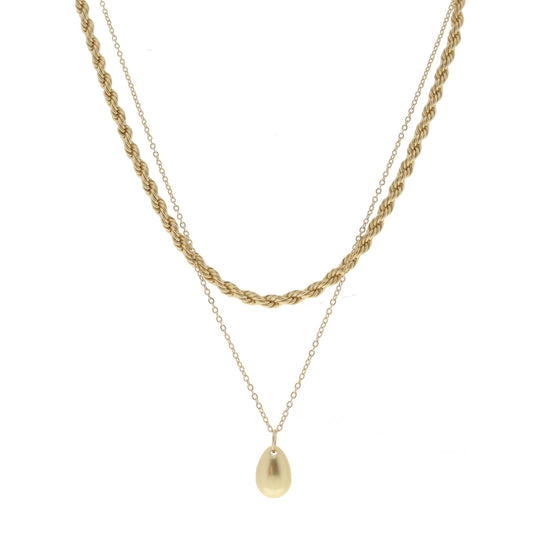 2 Strand, Gold Rope Chain, Gold Cable Chain with Gold Teardrop Necklace