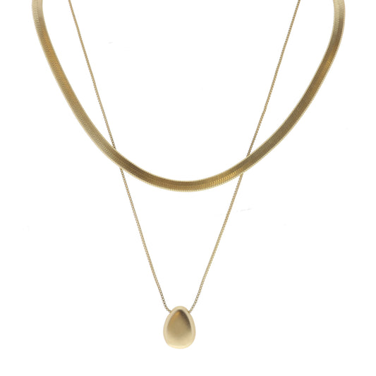 2 Strand, Gold Snake Chain, Gold Box Chain with Gold Teardrop Necklace
