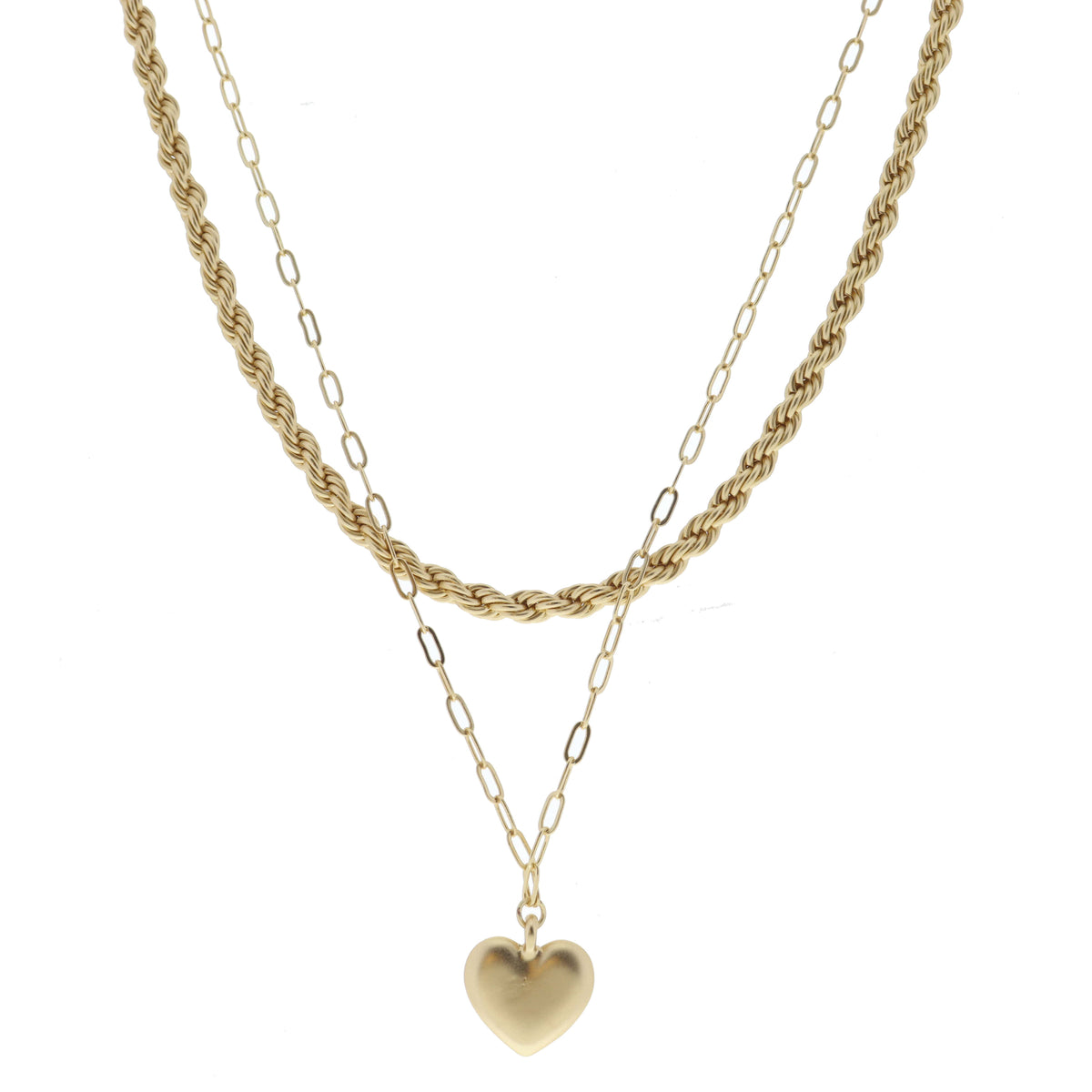 Paper Clip Rope Chain 2 Strand, Gold Rope Chain, Gold Paperclip with Gold Heart Necklace ...
