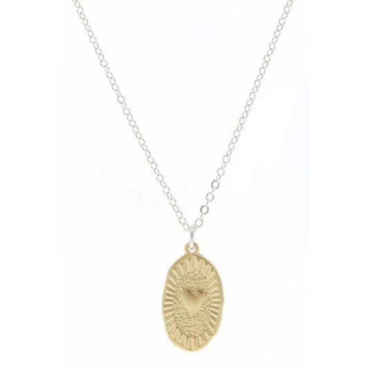 Gold Textured Oval with Heart Center Necklace