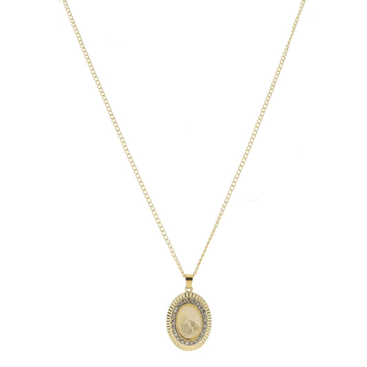 Gold Oval with Clear Crystals and Natural Oval Stone Necklace