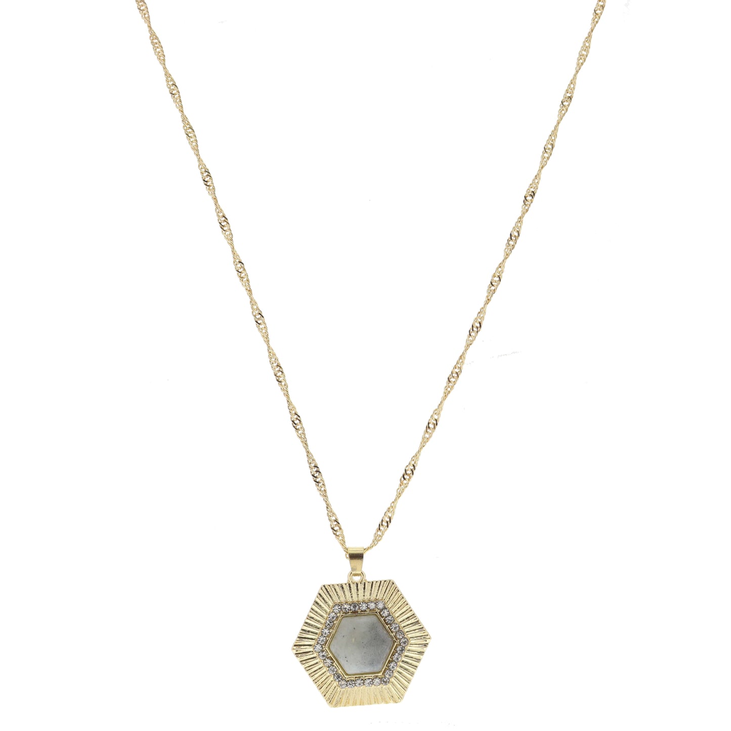 Gold Hexagon with Clear Crystals and Labradorite Hexagon Stone Necklace