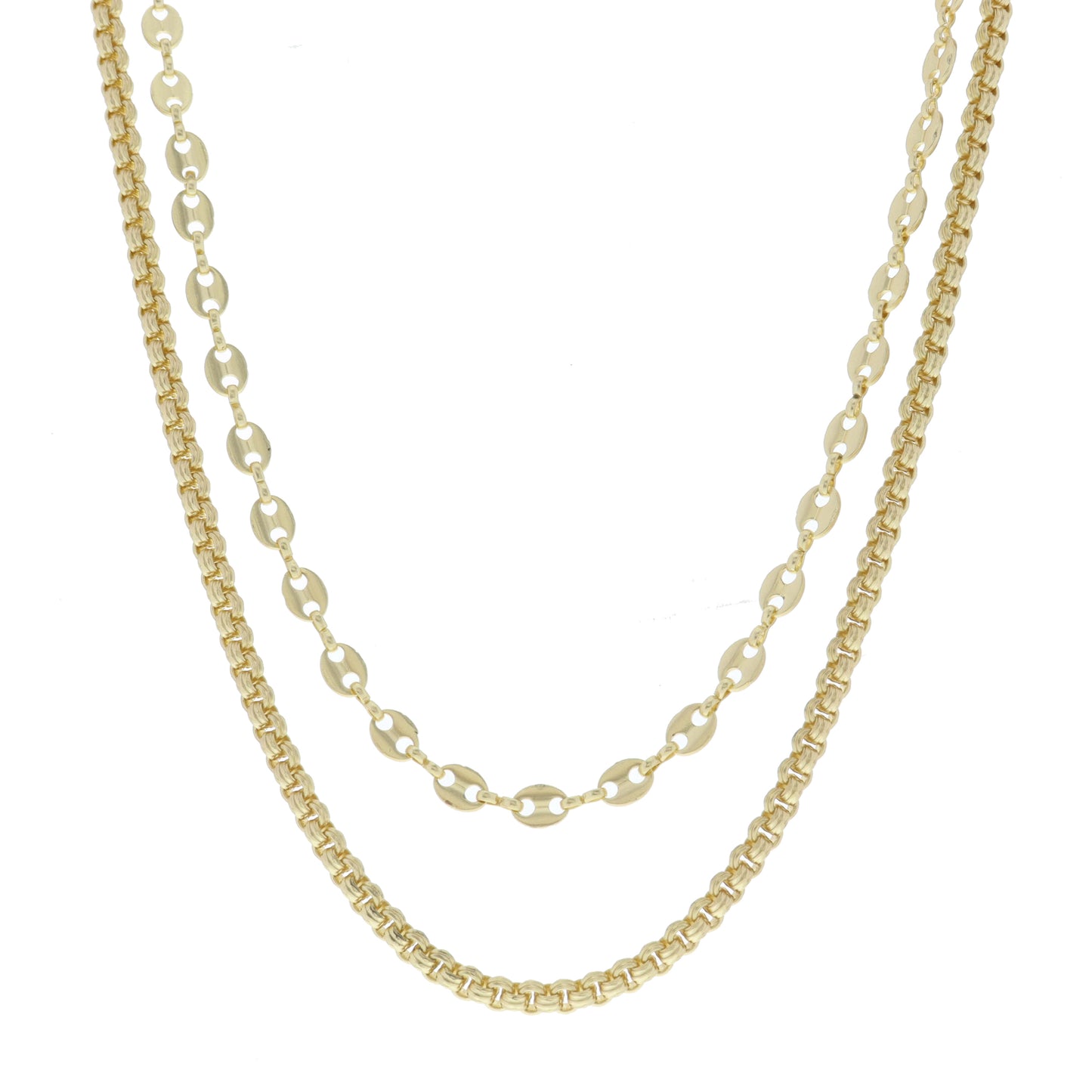 2 Strand, Gold Gucci Chain, Gold Decorative Rolo Chain Necklace