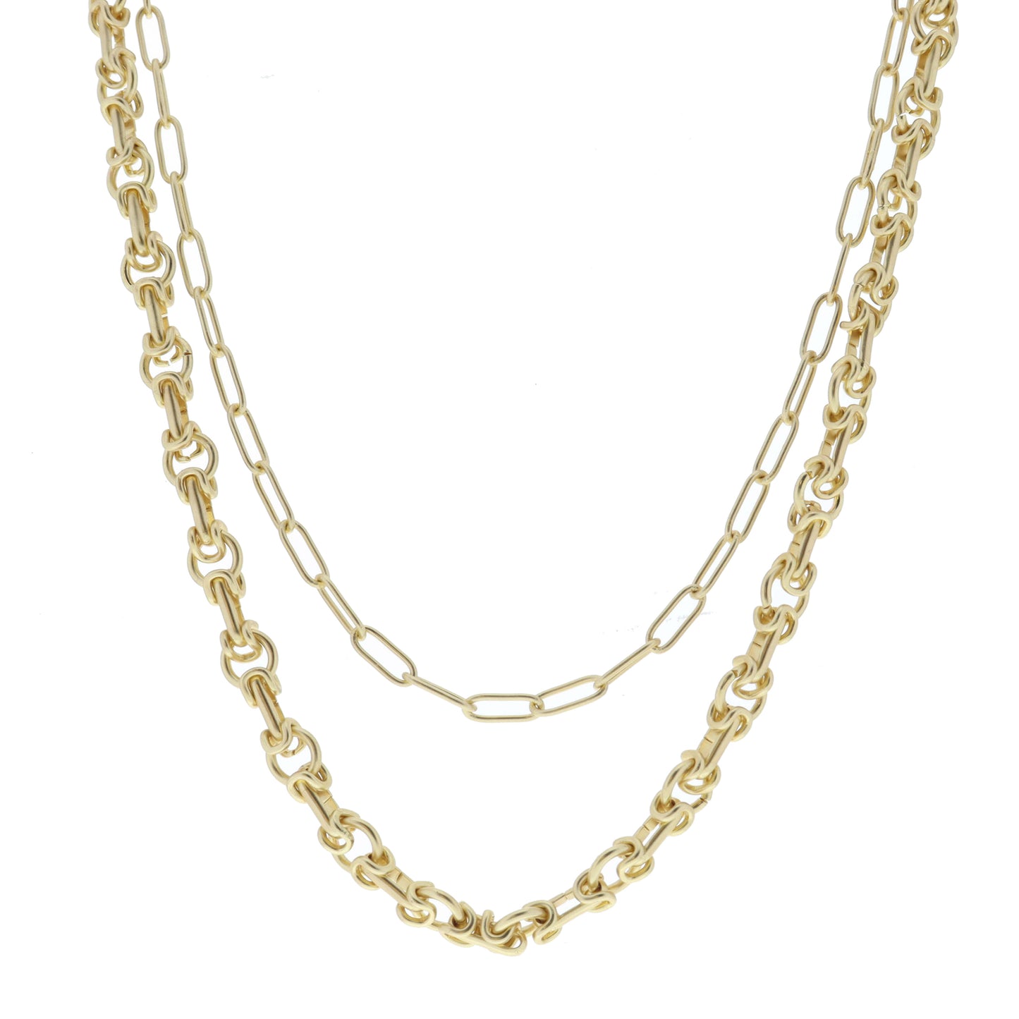 2 Strand, Gold Paperclip Chain, Gold Byzantine Circle Link Chain Necklace