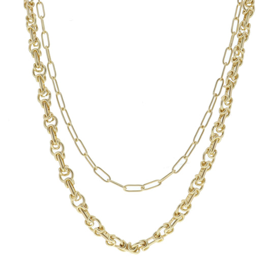2 Strand, Gold Paperclip Chain, Gold Byzantine Circle Link Chain Necklace
