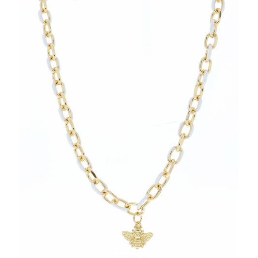 White Enamel Chain and Gold Bee Necklace